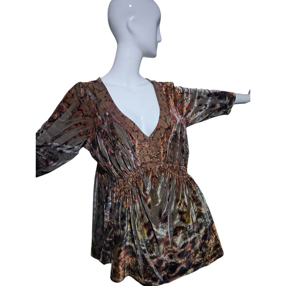 Y2K Vintage  Apt 9 Velvet Burnout Womens size 1X Babydoll Embellished Whimsy Top